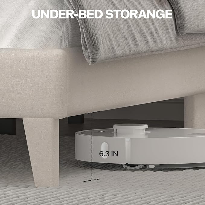 King Size Bed Frame with LED Lights, Upholstered Bed Frame with Wingback Diamond Tufted Headboard, Wood Slats Support, Noise-Free, Easy Assembly, No Box Spring Needed, Beige-Ruum Studio Home
