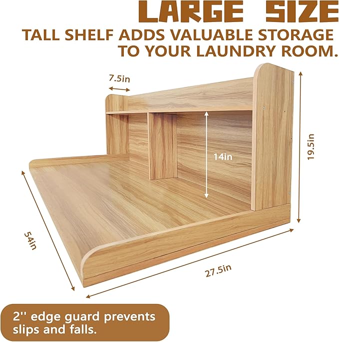Royxen 2-Tier Washer Dryer Countertop,19.5" H Wood Washer Dryer Topper with Storage Shelf,Laundry Countertop Over Washer and Dryer, Universal Fit for Laundry Room Organization (Oak, 54" W X 27.5" D)-Ruum Studio Home