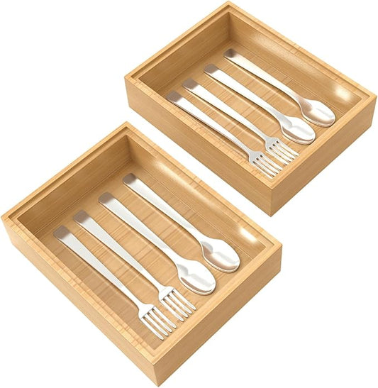 Bamboo Drawer Organizer, 2PCS Stackable Storage Boxes for Utensil Organizer, Wood Tray for kitchen, Bathroom and Bedroom 9" x 6" x 2"-Ruum Studio Home