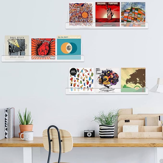 6 Pack Clear Acrylic Floating Shelves for Wall, 15'' Plastic Wall Mounted Display Shelf Kids Bookshelf and Spice Organizer for Bedroom, Living Room, Kitchen, Bathroom, Office-Ruum Studio Home