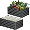 Galvanized Raised Garden Bed Outdoor, 2 Pcs 6x3x1.5FT Outdoor Large Planter Raised Beds Open Base with Safety Edge and Glove for Vegetables Flowers Ground Planter, Dark Grey-Ruum Studio Home