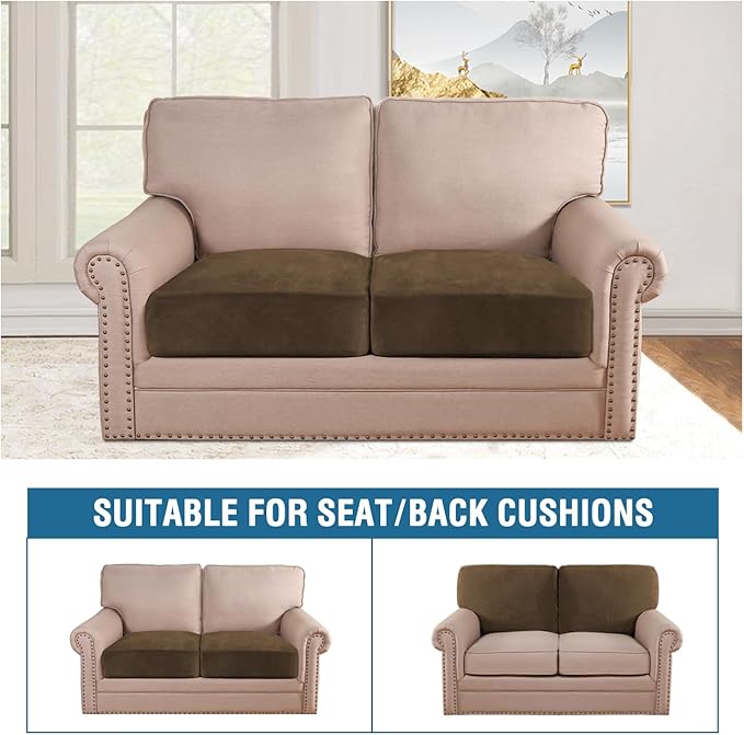 H.VERSAILTEX Velvet Stretch Couch Cushion Cover Plush Cushion Slipcover for Chair Loveseat Sofa Cushion Furniture Protector Seat Cushion Sofa Cover (2 Piece Large Sofa Cushion Covers, Bronze Brown)-Ruum Studio Home