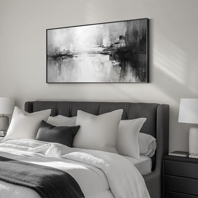 Framed Extra Large Black and White Abstract Canvas Wall Art, Modern Minimalist Horizontal Prints Painting Artwork for Walls, Black Grey Pictures Wall Decor for Living Room Hallway Bedroom Office 30x60 In-Ruum Studio Home