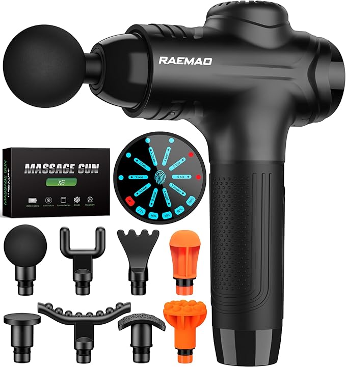RAEMAO Massage Gun, Handheld Electric Deep Tissue Muscle Massager for Athletes for Pain Relief Attaching 8 Replacement Heads, Percussion Massager with 10 Speeds, Father's Day Gifts, Black-Ruum Studio Home