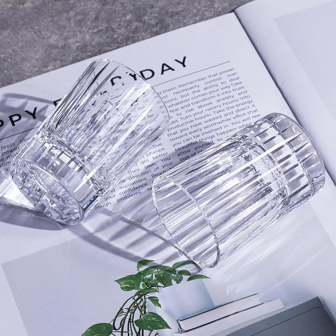 KAMMAK Crystal Whiskey Glasses Set of 2, Handcrafted 3.38oz Liquor Glasses, Luxury Old Fashioned Glasses Stemless, Hand Blown Scotch Cup for Women, Men Barware Gift for Cocktail, Bourbon-Ruum Studio Home