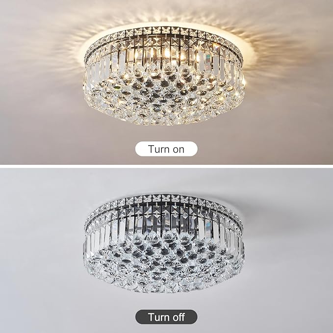 6-Lights Black Crystal Flush Mount Chandelier Light Fixture K9 Crystals Modern Ceiling Lights Elegant Pendant Lamp for Bedroom,Hallway,Bar,Living Room,Dining Room,H5.9 xW20 (Bulbs Not Included)-Ruum Studio Home