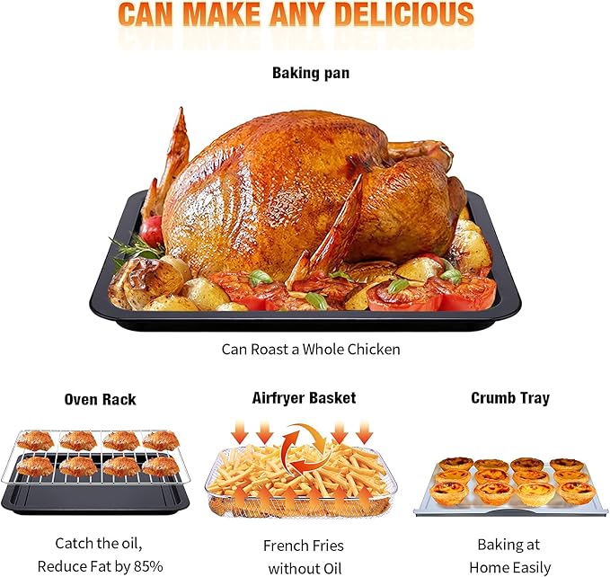 Geek Chef 26 QT Air Fryer Oven, Big Air Fryer, Toast Oven with Bake, Roast, Pizza, Easy to Use & Clean, 6 Slice Toast, Stainless Steel-Ruum Studio Home