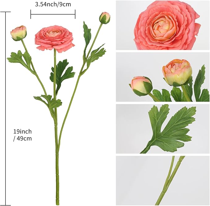 IPOPU 4PCS Real Touch Ranunculus Artificial Flowers Faux Ranunculus Flowers for Vases Real Look Silk Peonies Fake Peony Flowers for Home Indoor Wedding Centerpieces for Table Decorations (Orange)-Ruum Studio Home