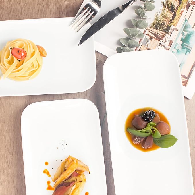 Serving Platters Set of 4, Rectangular Serving Plates, Serving Trays for Entertaining Party, Microwave,Oven,Dishwasher Safe,Kitchen Dinnerware, White 12.4 Inch-Ruum Studio Home