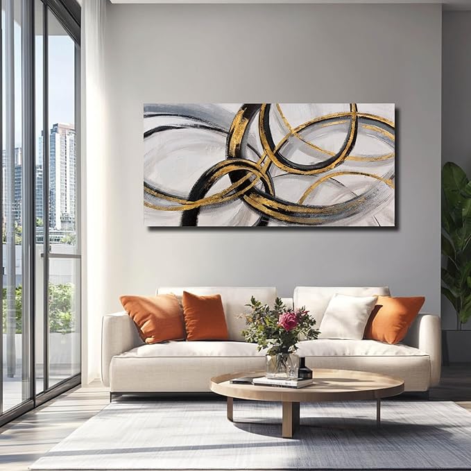 SOUGUAN Black Art Modern Art Picture for Bedroom Gray Abstract Oil Painting Home Decorations for Living Room Dining Room Office 24"x48"-Ruum Studio Home