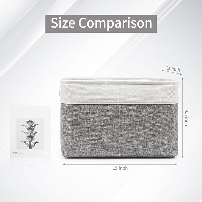 Storage Bins Large Fabric Storage Baskets for Shelves 3 Pack, Decorative Linen Closet Baskets with Handles for Organizing, Shelf, Clothes, Home, Office, 15x11x9.5Inches (Grey&White)-Ruum Studio Home