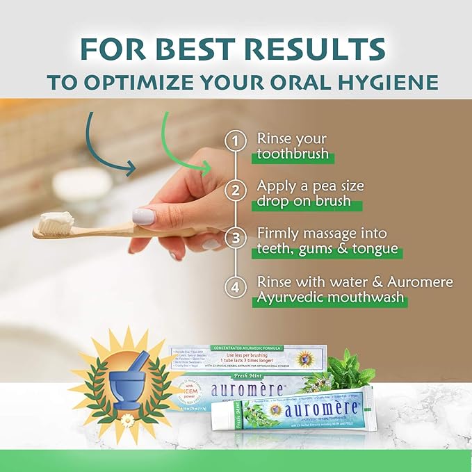 Auromere Ayurvedic Herbal Toothpaste, Fresh Mint - Vegan, Natural, Non GMO, Flouride Free, Gluten Free, with Neem & Peelu (4.16 oz), 5 Pack-Ruum Studio Home