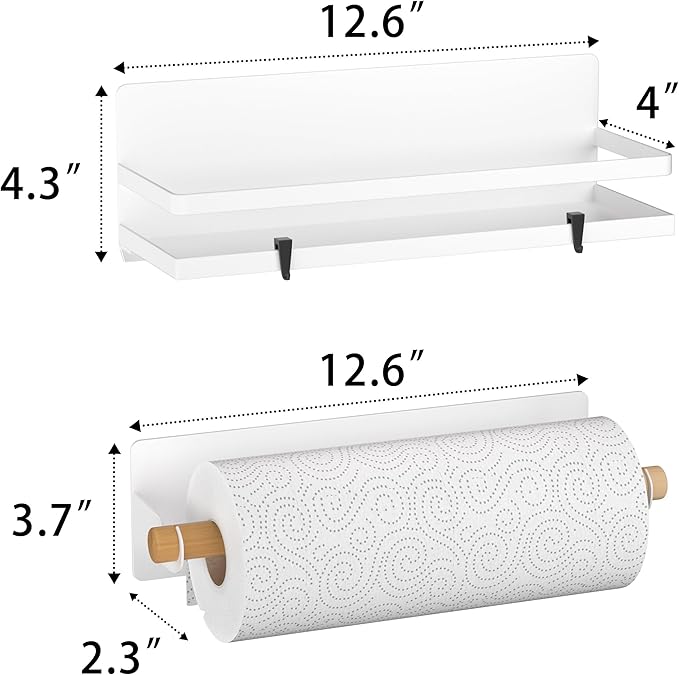 Magnetic Spice Rack for Refrigerator Moveable Magnetic Shelf Organizer with Paper Towel Holder Kitchen Refrigerator Storage Rack Fridge Magnet Organizer,White,3 Packs-Ruum Studio Home