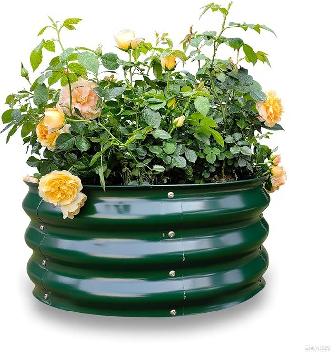 GARDMAX 2x2x1FT Galvanized Round Raised Garden Bed Kit, Metal Planter Boxes Outdoor with Easy Assembly, Large Garden Bed for Vegetables, Fruits, Flower, Herbs Dark Green-Ruum Studio Home