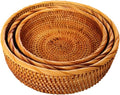 3 Pack Hadewoven Round Rattan Fruit Basket Wicker Food Tray Weaving Storage Holder Dinning Room Bowl, 10 Inch Small Wicker Basket Serving Tray Woven Basket for Bread,Snack,Brown(3-Size Kit)-Ruum Studio Home