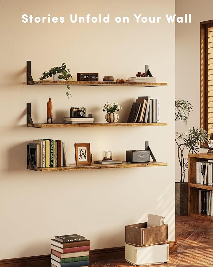 Long Wall Shelves, 36 Inches Floating Book Shelves, Hanging Book Shelves for Wall, Long Large Deep Floating Shelves for Kitchen Bedroom-Ruum Studio Home