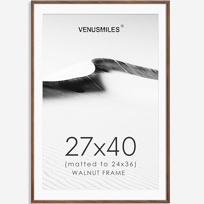 27x40 Poster Frame Natural Solid Walnut Photo Frames with 24x36 Removable Mat Wall Hanging Large Handcrafted Frame with HD Plexiglass Wall and Tabletop Display Large Picture Frame-Ruum Studio Home