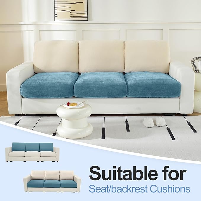 Couch Cushion Covers Individual Large Super Stretch Chenille (Softer Version) Sofa Cushion Covers, Couch Seat Covers Couch Slipcovers Furniture Protector (3PC, Blue)-Ruum Studio Home