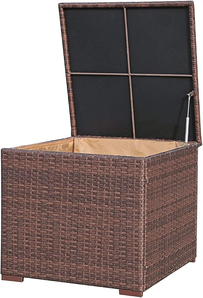 Super Patio Wicker Outdoor Patio Storage Box Waterproof, Rattan Storage Bin Deck Box for Cushions, Garden Tools, 88 Gallon, Brown-Ruum Studio Home
