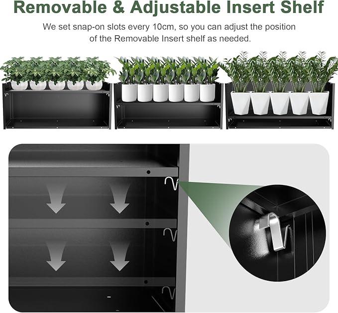 Long Metal Cube Planter for Outdoor Plants 15" W x 38" L x 16.25" H, Heavy Duty Steel Rectangular Planter Box with Removable Insert Shelf, Modern Décor for Outside, Indoor, Garden (Black)-Ruum Studio Home