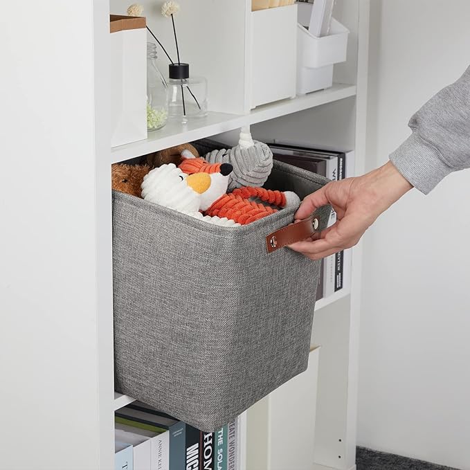 DULLEMELO 12 inch Cube Storage Bins, Large Collapsible Grey Storage Baskets for Square Cubes Organizing, Fabric Boxes Bins for Shelves Nursery Home Office Storage(4 Pack - 12" Grey)-Ruum Studio Home