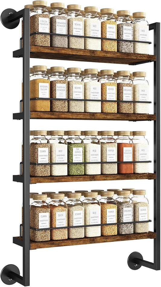 IBUYKE Spice Rack Wall Mount,4 Tier Hanging Seasoning Organizer,Large Spice Rack for Wall for up to 50 Jars,Spice Organization for Kitchen Cabinet,Bathroom,Pantry,Living Room,Brown TLJ016H-Ruum Studio Home