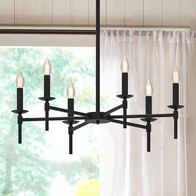 Black LED Chandeliers, Round Candle Hanging Lamp Ceiling, Modern Bedroom Chandelier Light Fixture for Kitchen Island Dining Room Living Room Farmhouse (Black-B 6Lights)-Ruum Studio Home