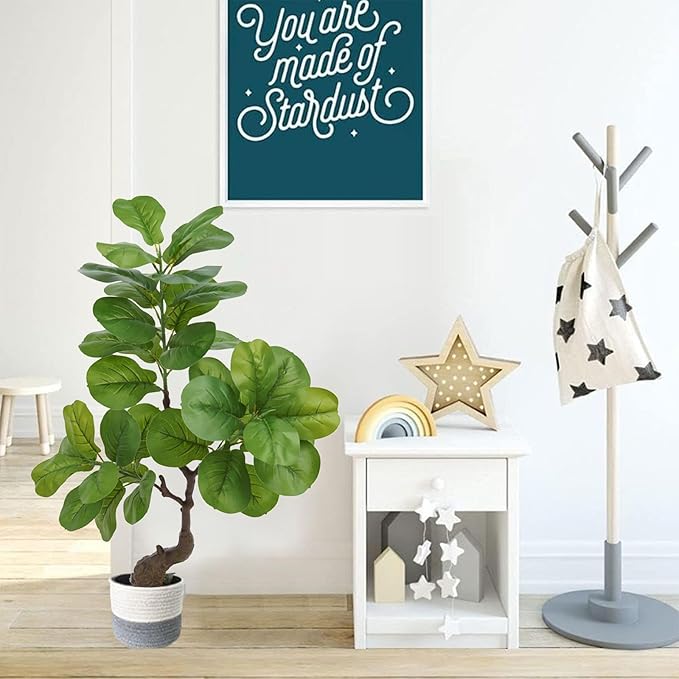 Artificial Fiddle Leaf Fig Tree 49" Fake Potted Tree with Trunks Artificial Tree Realistic Fake Plant for Modern Home Office Living Room Floor Decor Indoor Outdoor-Ruum Studio Home