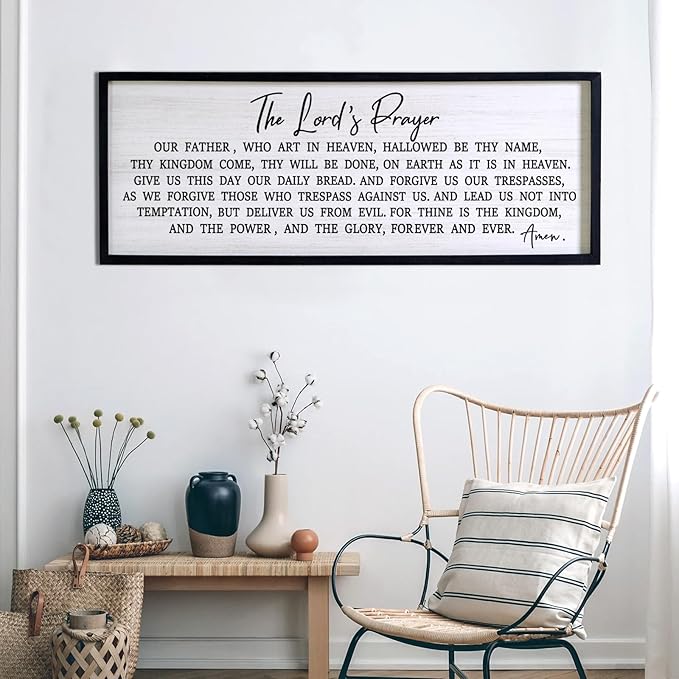 Our Father Prayer Bible Verse Framed Wall Art, 40''×15'' Rustic Religious Christian Lords Prayer Sign for God Jesus Christ Prayer, Horizontal Holy Inspirational Catholic Scripture Decor-Ruum Studio Home