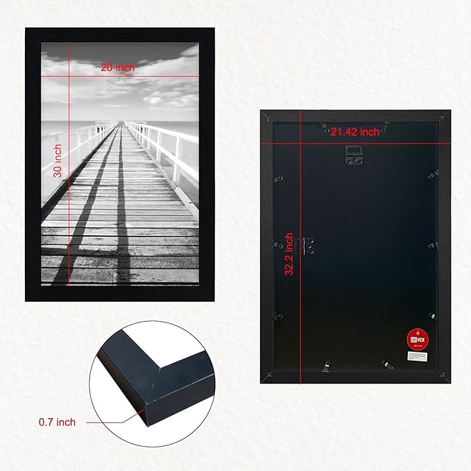 VCK Poster Frames 20x30 Black 3-Pack, Solid Wood Picture Frames for Wall Mounting Hanging Art and Puzzle Frame-Ruum Studio Home