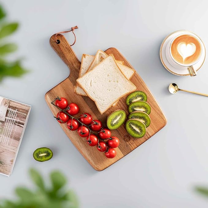 Acacia Wood Cutting Board - Wooden Kitchen Cutting Board for Meat, Cheese, Bread,Vegetables &Fruits- Charcuterie Board Cheese Serving Board with Handle (15.3"x10.2")-Ruum Studio Home