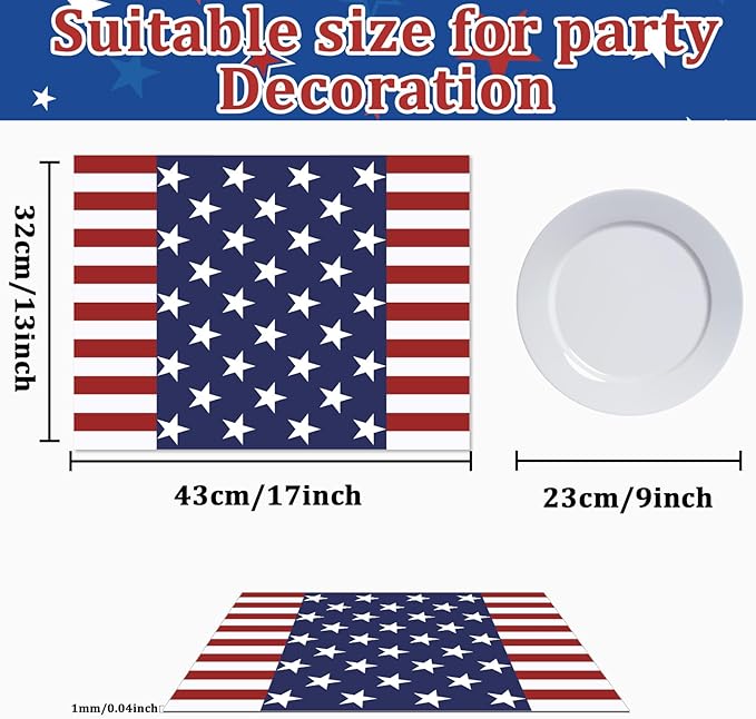 Memorial Day Placemats Set of 6 Patriotic Freedom Stars Place mats Veterans Day 4th of July Plastic Table Mats American Flag Holiday Washable Table Placemats for Party Dining-Ruum Studio Home