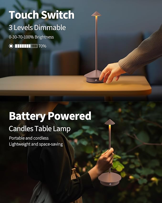 Modern Cordless Table Lamp Set of 2, Portable LED Desk Lamps, 5000mAh Rechargeable Battery Operated Lighting for Bedroom Dining Room Restaurant Coffee Shop Camping Night Light (Brown)-Ruum Studio Home