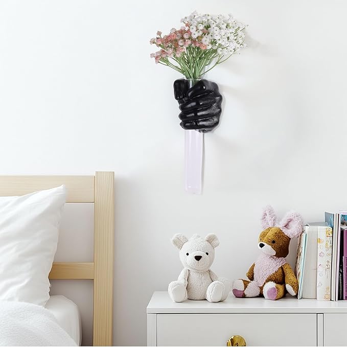 Black Wall Sculptures, Hand Vases Home Decor, Wall Mount Art Sculpture, Unique Wall Art Statue, Funky Flower Vase Decorations, Modern Eclectic Hanging Decor,Glass Test Tube Vase-Ruum Studio Home