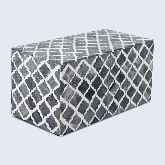 Handicrafts Home Handmade Moroccan Pattern Inspired Decorative Box - Large Storage Organizer for Neck Chains, Watches, Memory Keepsakes - Boho Style Treasure Box, Multipurpose Gift - Grey, 10x5x5-Ruum Studio Home