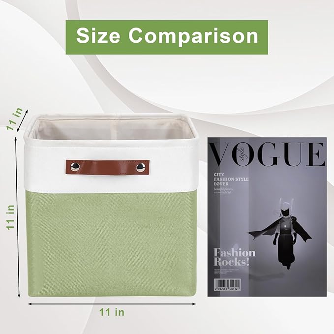 Collapsible Fabric Storage Cubes 11x11 Cube Storage Bins, 4 Pack Closet Baskets Box with Handles for Organizing, Shelf, Toys, Clothes, Home, Office, Nursery (Green&White)-Ruum Studio Home