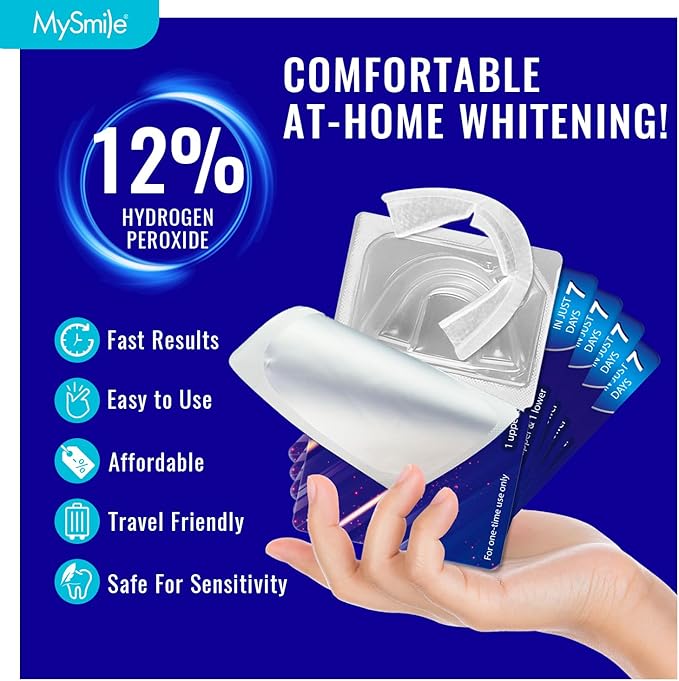 MySmile 7 Treatments Prefilled Teeth Whitening Trays Kit with 12% Hydrogen Peroxide Whiter Gel for Sensitive Tooth, Fast-Result Vegan Teeth Whitener Tooth Stain Remover, Mint Flavor-Ruum Studio Home