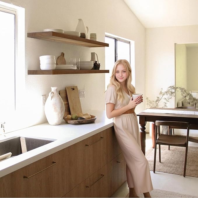 IAE Walnut Floating Wall Shelves 36 inch, Bathroom Shelves Wall Mounted,Invisible Shelves Floating Kitchen Shelves,Wooden Wall Shelves with Brackets for Living Room Wall Mounted,Easy Install,Set of 2-Ruum Studio Home