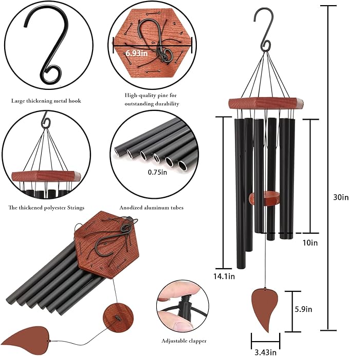 Wind Chimes for Outside, Memorial Wind Chimes with 6 Long Metal Tubes, Sympathy Wind Chime with Sound, Perfect for Garden, Patio and Yard-Ruum Studio Home