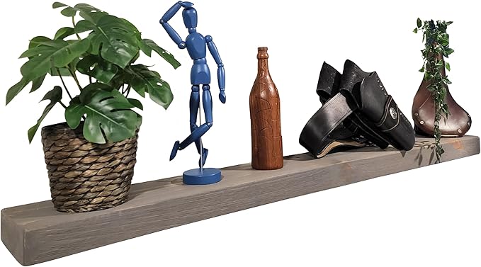 joelsantiques 60 Inch Wooden Floating Shelves for Wall - 60x6x2 in - Made of Natural Wood - Long Heavy Duty Rustic Wall Shelves for Bedroom - Perfect for Living Room, Kitchen - Grey, Gray-Ruum Studio Home