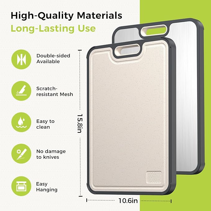 Titanium Cutting Board for Kitchen, Cutting Board Double Sided Food Grade, Pure Titanium and Wheat Straw PP, Easy to Clean Large Size 16”×11”-Ruum Studio Home