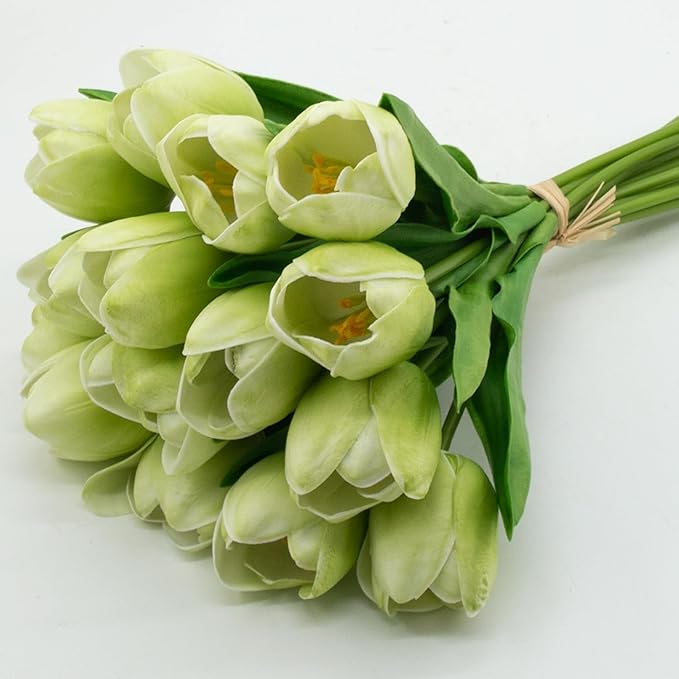 Buart Artificial Tulip in Bulk for Home Kitchen Wedding Bridal Bouquet,Fake Flowers for Valentine's Day Mother's Day Easter Table Centerpieces Decorations(Green,Real-Touch,12pcs)-Ruum Studio Home