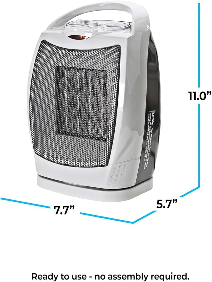 Comfort Zone Oscillating Indoor Space Heater, Portable, Ceramic, Electric, Energy-Efficient, Adjustable Thermostat, Tip-Over Switch, Overheat Protection, Ideal for Home, Bedroom, Office, 1500W, CZ449E-Ruum Studio Home