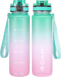 OLDLEY 32 oz Water Bottle, Motivational Water Bottle with Time Marker, Sports Water Bottle With Strap, Leakproof & BPA Free Large Water Bottles for School, Gym, Travel, Outdoor, Tritan,Green&Pink-Ruum Studio Home