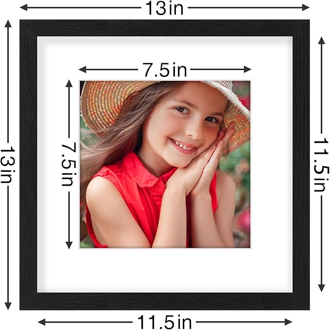 Vittanly 12x12 Picture Frames Set of 9, Shatter Resistant Plexiglass, Display 8x8 Pictures with Mat or 12x12 without Mat, Photo Frames for Wall Mount, Engineered Wood, Black-Ruum Studio Home