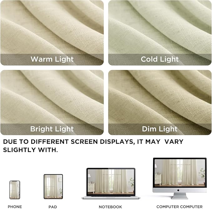 Joydeco Linen Curtains 96 inches Long 2 Panels Set,Light Filtering Curtains for Living Room Bedroom, Window Long Drapes with Rod Pockets Back Tab (W52 x L96 Inch, Natural)-Ruum Studio Home