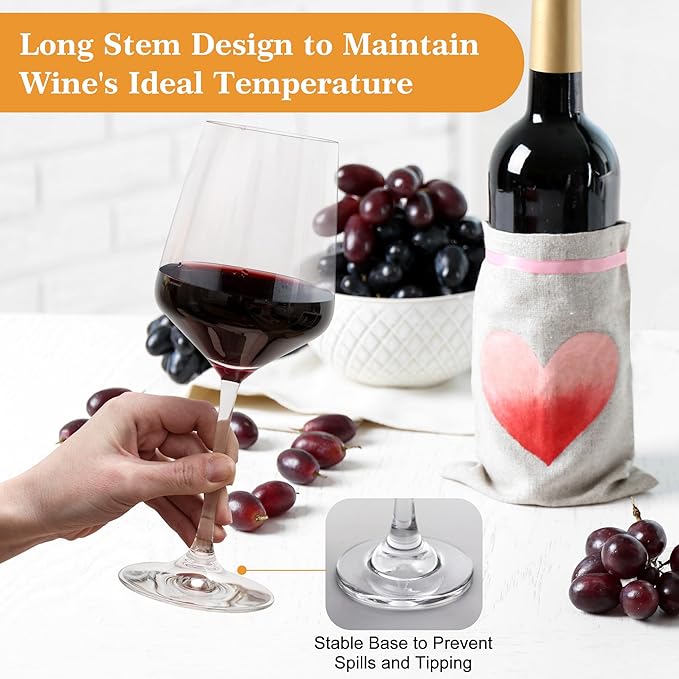 Clear Wine Glasses Set of 6-14oz Long Stem Wine Glass, Pretty Crystal Glassware, Hand Blown Goblets Drinkware, Unique Stemware Wine Glass Holiday Gift Set-Ruum Studio Home
