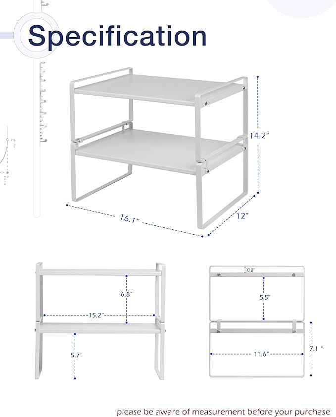 Nxconsu 2Pack Cabinet Shelves Stackable Shelf Organizer Rack Riser for Kitchen Cabinet Pantry Cupboard Counter Countertop Home Organization Storage Space Saver Heavy Duty Metal Nonslip White Wide-Ruum Studio Home