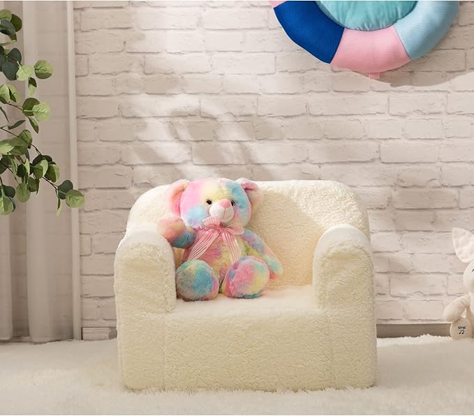 ALIMORDEN Kids Ultra-Soft Snuggle Foam Filled Chair, Toddler Cuddly Sherpa Reading Couch for Boys and Girls, Cream-Ruum Studio Home