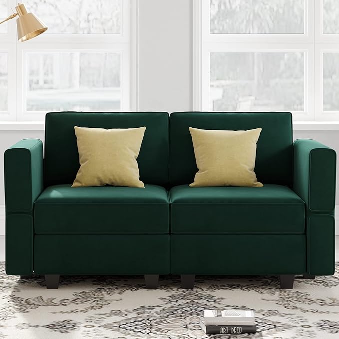 Belffin Modular Loveseat Sofa Couch with Storage Seats Velvet 2 Seater Love Seats for Small Spaces Green-Ruum Studio Home